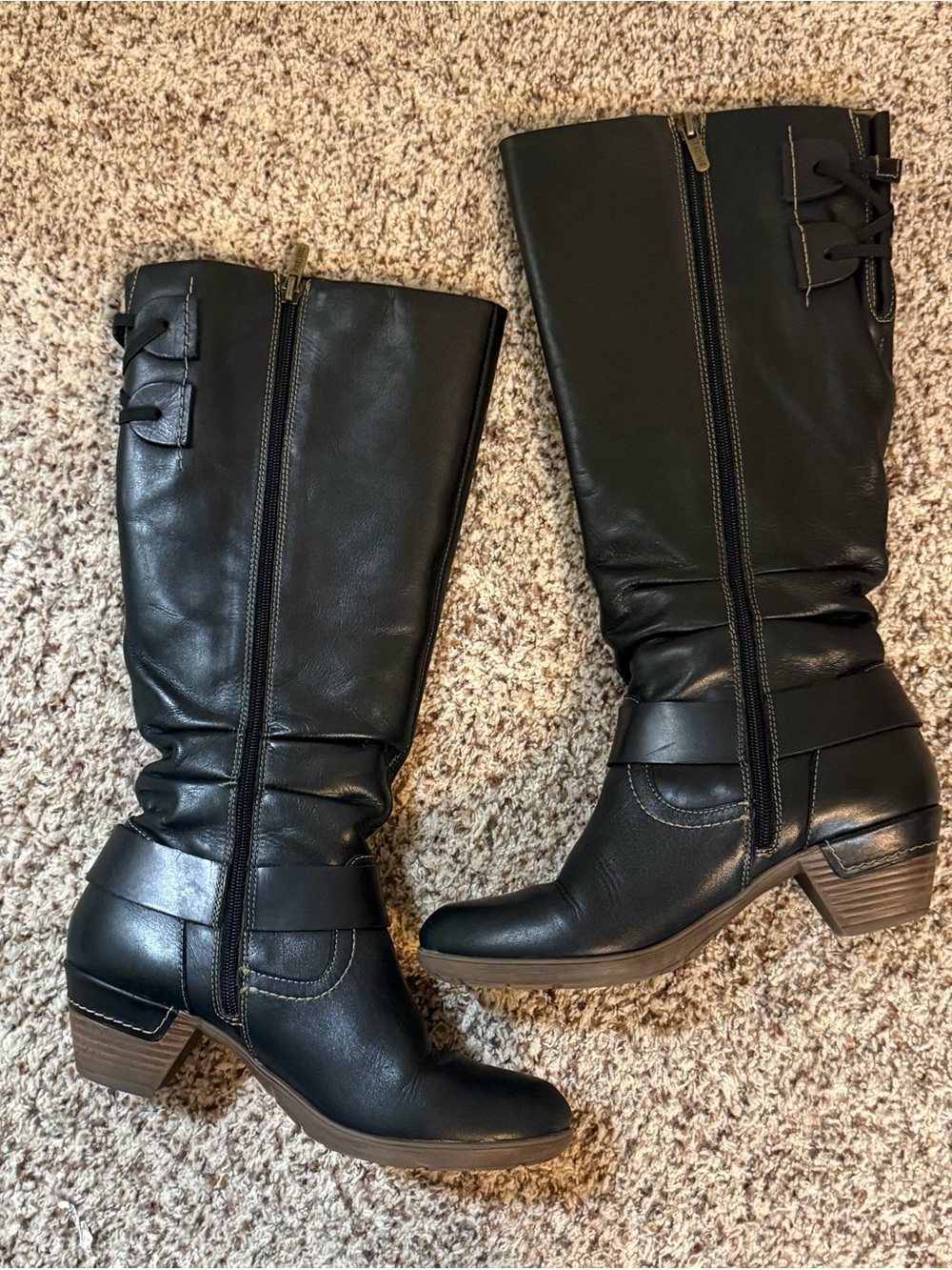 PIKOLINOS Black Mid-Calf Heeled Riding Boots